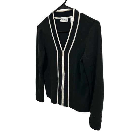 Villager Liz Claiborne Black Zip-Up Cardigan Sweater Size S Modest Minimalist - Picture 3 of 10